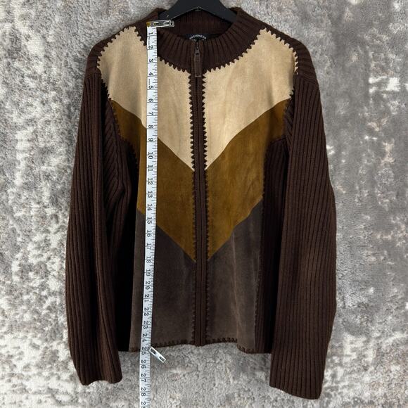 Designers Studio Original Size XL Ribbed Genuine Leather Suede Sweater Brown - Picture 2 of 9